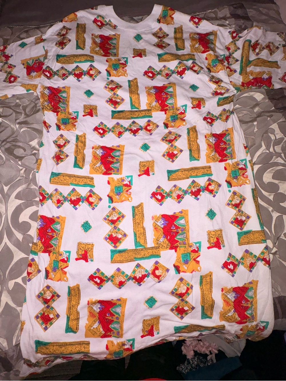NWOT 90s Vintage Roaman's M OVERSIZED cotton White Midi Dress Geometric Print